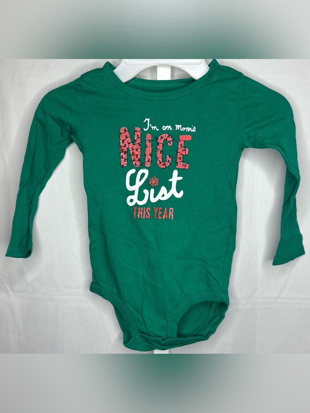 OshKosh B'gosh Green Long Sleeve Bodysuit with Pink and White Graphic